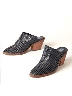 Sundance Veracruz Bella Notte Mules Women 39 8.5 Black Excellent Woven Leather